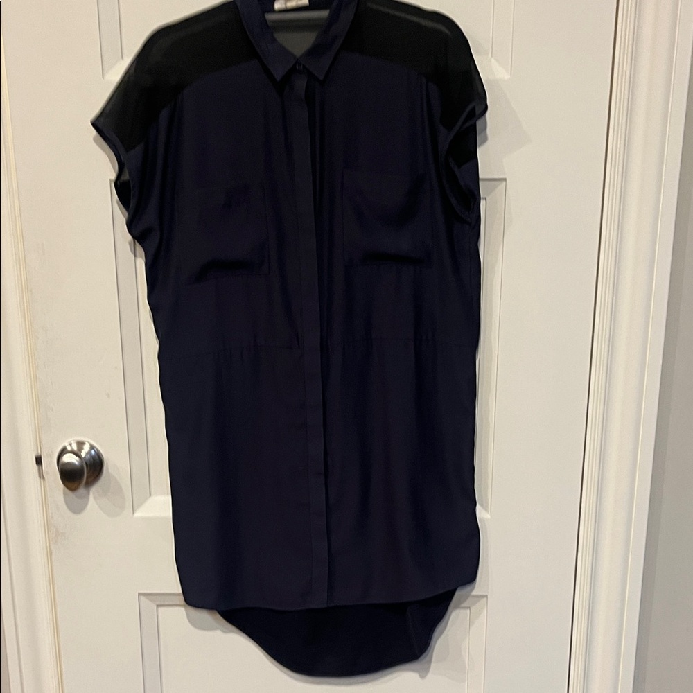 Silence + Noise Navy and Gray Shirt Dress perfect easy effort chic